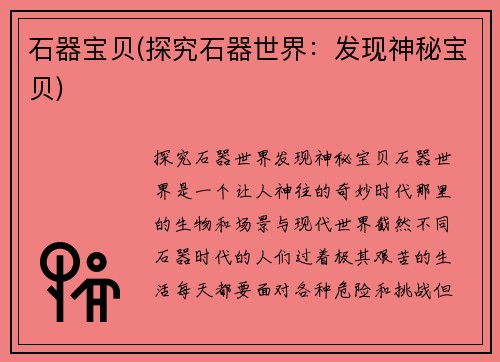 石器宝贝(探究石器世界：发现神秘宝贝)